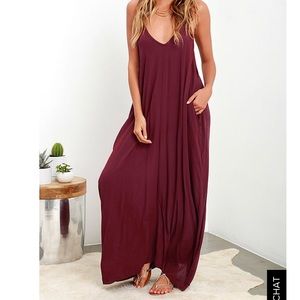 Burgundy maxi dress.